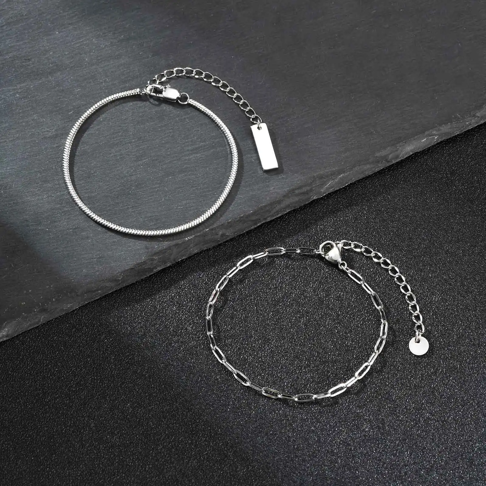 2 Stück Büroklammer-Kettenarmband für Männer, nie verblassende silberfarbene dünne Kettenarmbänder, einfache klassische Ketten als Geschenk – Detail 4