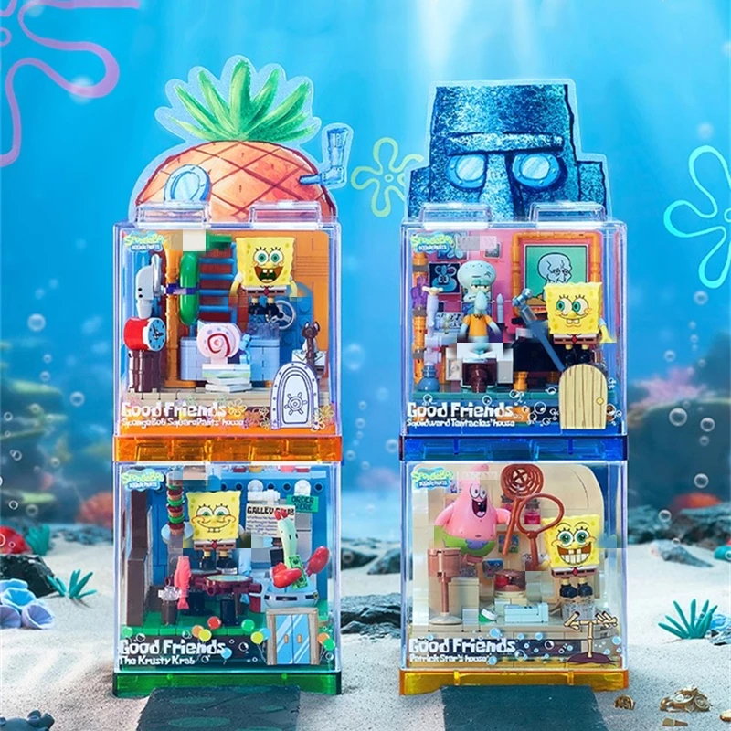 

Spongebob pineapple house building blocks Squidward Patrick's hand-made assembled Crab King model toy birthday gift