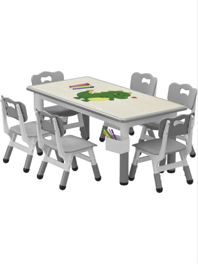 Kindertisch- und 6-Stühle-Set: Höhenverstellbar, Graffiti-resistenter Tisch mit rutschfesten Füßen & Aufbewahrungsbox, Ideal für Kindergarten, Spielzimmer oder Zuhause, Robuste Lern- und