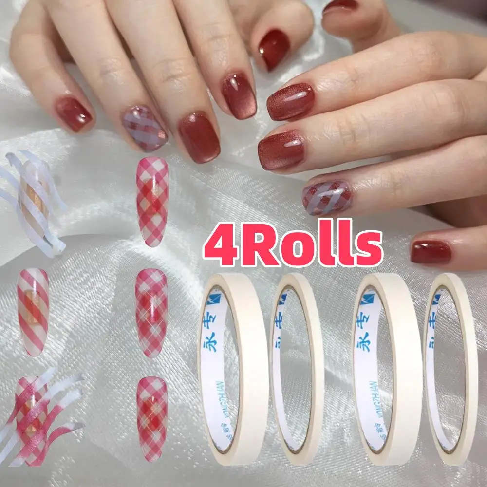 4 rotoli di nastro per strisce per nail art 0,5 cm / 1,2 cm linee francesi plaid effetto griglia adesivi per unghie adesivo bordo guida suggerimenti strumenti per manicure 1
