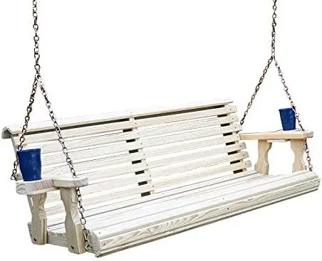 

Amish Casual Heavy Duty 700 Lb Roll Back Treated Porch Swing with Hanging Chains and Cupholders (5 Foot, Unfinished)