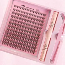 Diy clusters lash kit conjunto completo 8-16mm mix bond & seal pinças chicote para auto aplicação maquiagem extensões de cílios individuais