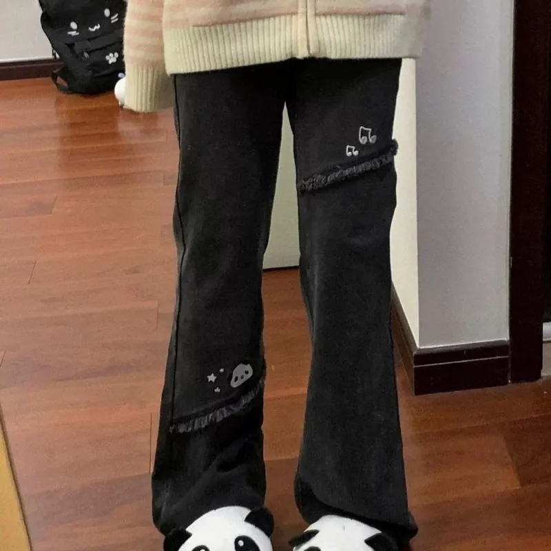 Japanese Kawaii Pants Women Panda Snowman Pattern Casual Trousers Sweet Aesthetic Subculture Harajuku Jeans Autumn Sweat Pants