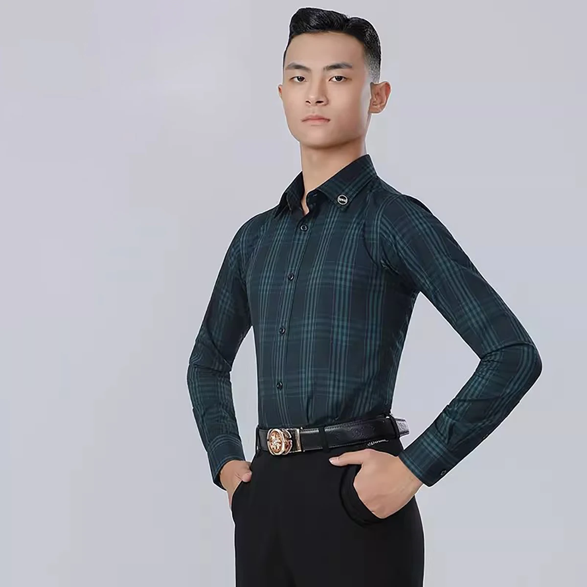 Męska koszula do tańca latynoamerykańskiego, bluzki do tańca towarzyskiego z długim rękawem, nowoczesny walc, odzież sceniczna