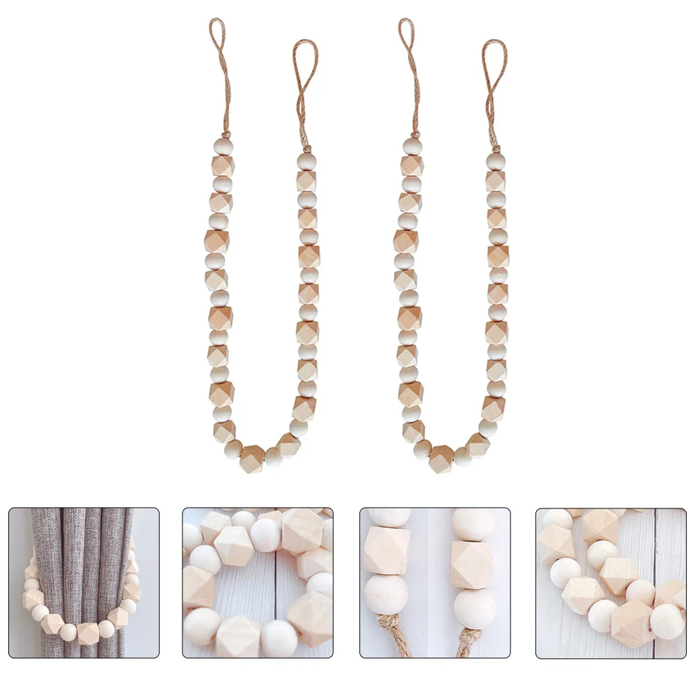 

1Set Exquisite Wooden Beads String Curtain Tieback Sturdy Flexible Design Chic Style Home Decor Natural Wood Color Household
