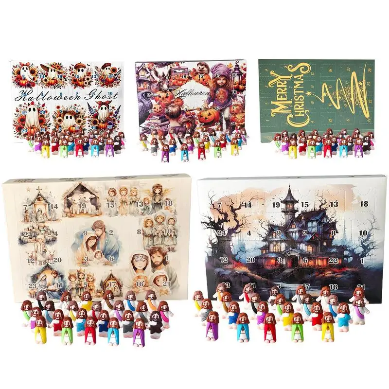 

Countdown Calendar For Kids 24Pcs Jesus Sculptures Cartoon And Small Sculpture Collectible Figurine For Home Table Decoration