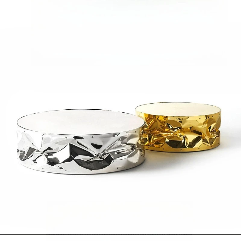 

Luxury art designer metal mirror round coffee table, luxury villa living room high-end creative tea table