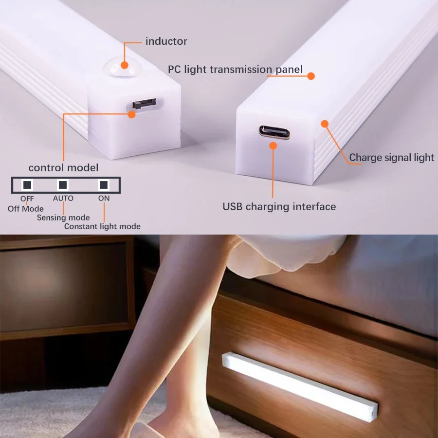 LED-Bewegungsmelder unter dem Schrank, USB wiederaufladbar, LED-Nachtlicht für Schrank, Schrank, Küche, Kleiderschrank, Schrank