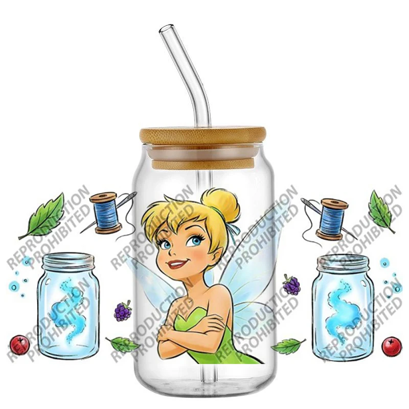 Süße Prinzessinnen-Design 3D-Transferaufkleber für Becher, DIY UV DTF für 16oz Libbey Becher, Cartoon-Muster Vinyl-Aufkleber
