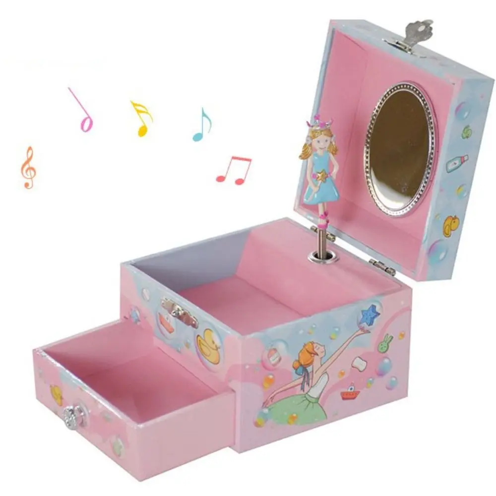 With Mirror Rotating Girl Music Box Save Space Drawer Style Musical Jewelry Box Sparkling Ballerina Music Box Valentine's Day