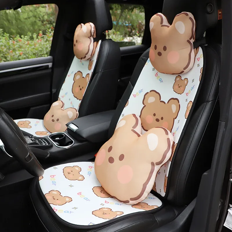 

2024 Cute Cartoon Car Seat Cushion Protector Fashion Breathable Ice Silk Car Seat Cushion Cover Anti Slip Interior Accessories