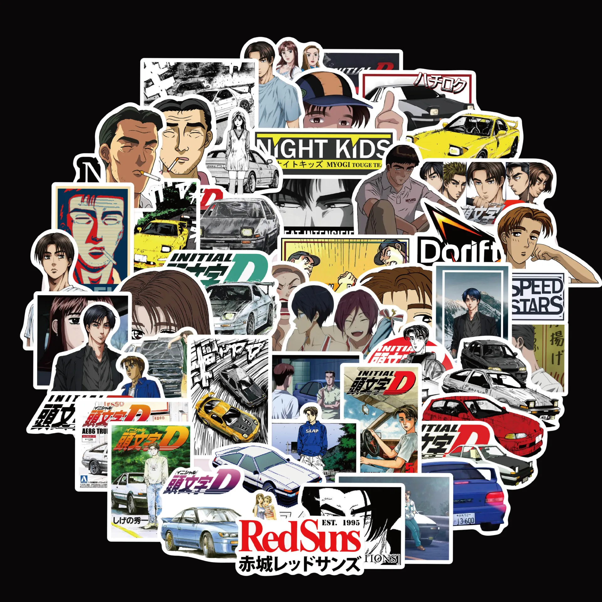 

50Pcs Initial D Sticker Racing Comics Graffiti Stickers Phone Luggage Water Bottle Skateboard Sticker for Motorcycles and Cars