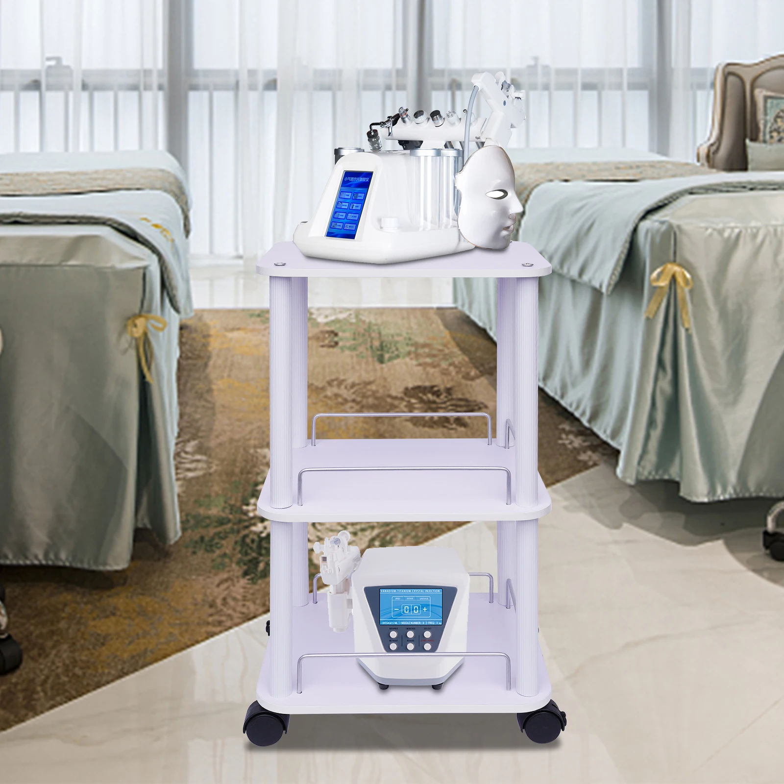 3 Layers White Beauty Salon Trolley Cart,Salon Roller Trolley 38*34*69cm Wheel Rotation 360° for Storing Beauty Instruments