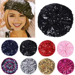 Fashion Sequin Beret Autumn and Winter New Painter Hat Street All-match Hat Women's Pumpkin Hat Panama Bucket Caps