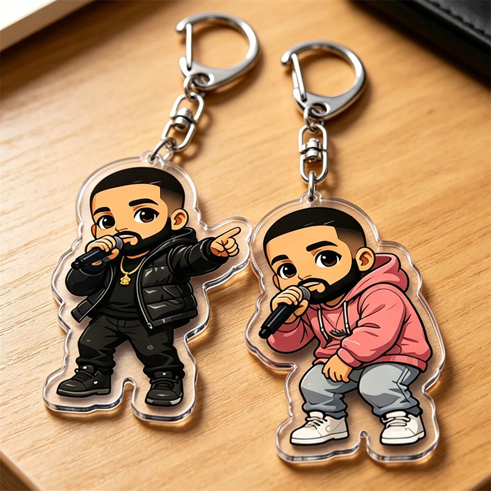 Popular Rap Singer Chibi Keychains Cartoon Hip Hop Rnb Music Rapper Figures Keyrings Jewelry Fans Friends Gifts