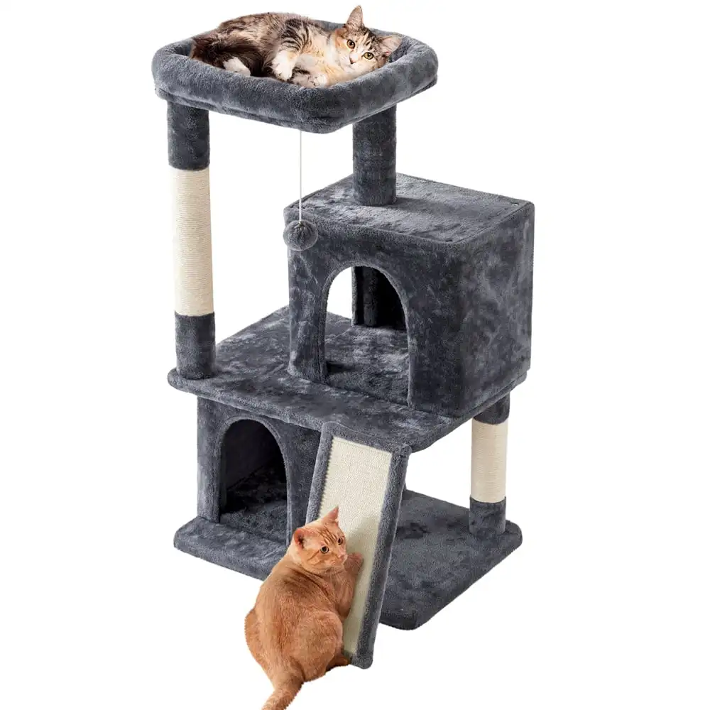 

SMILE MART 42" Multilevel Cat Tree Tower with Double Condos for Cats Kittens, Dark Gray