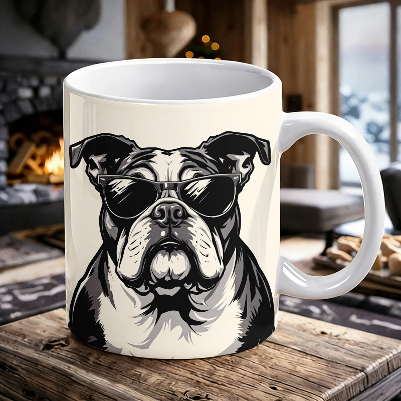 

11 oz English Bulldog Handle Ceramic Mug, Full-Print Pattern Coffee Mug, Insulated Milk Cup, Water Cup for Office,Fade-Resistant