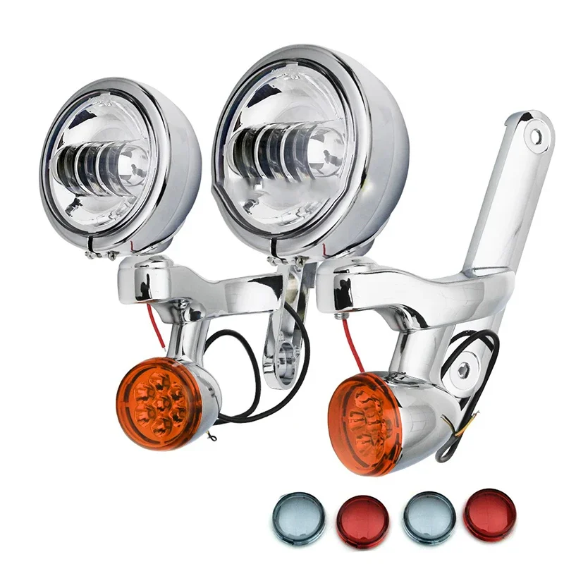 Afbeelding 3: Motorfiets Richtingaanwijzer LED Spotlight Mistlamp Beugel Voor Harley Road King FLHR 1994-2019 Electra Street Glide FLHX 2014-2019