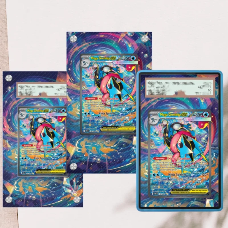 Expositor de Arte para Cartão PTCG Mega Greninja Ex, Suporte de Exibição para Coleção de Cartões com Arte Estendida, Caixa de Armazenamento Protetora de Acrílico para Cartões PSA ﻿