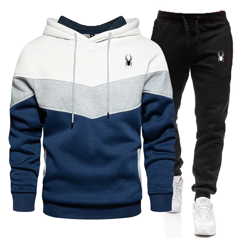 2024 Autumn/Winter Men's New Brand Sports Set Men's Spliced Hoodie+Pants Two Piece Set Men's Fashion Casual Jogging Set