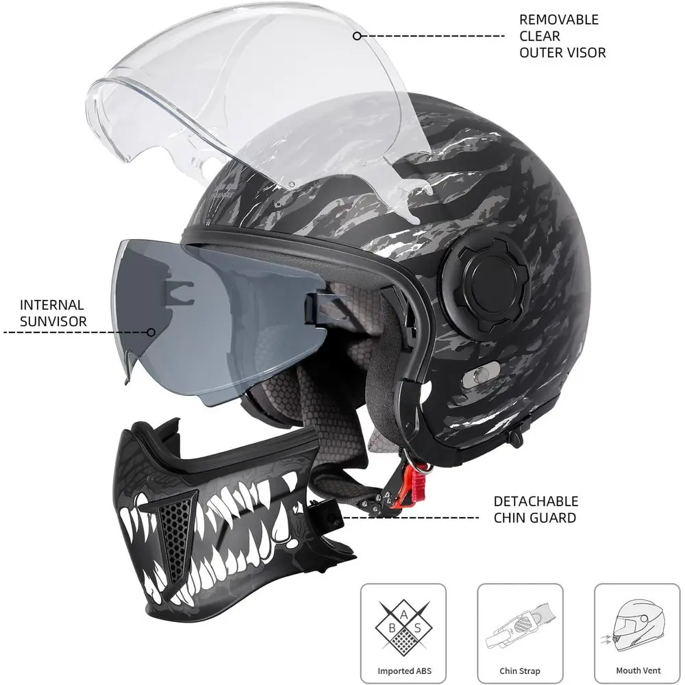 Men's & Women's Off-Road Dual Visor Motorcycle Helmet with Sunshield, DOT Approved (XL)