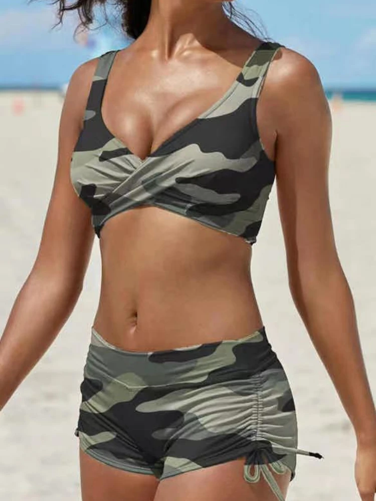 Plus Size Swimwear Women Tankini Swimsuit with Shorts Sexy Bathing Suit Camouflage Two Pieces Bikini Set Maillot De Bain Femme