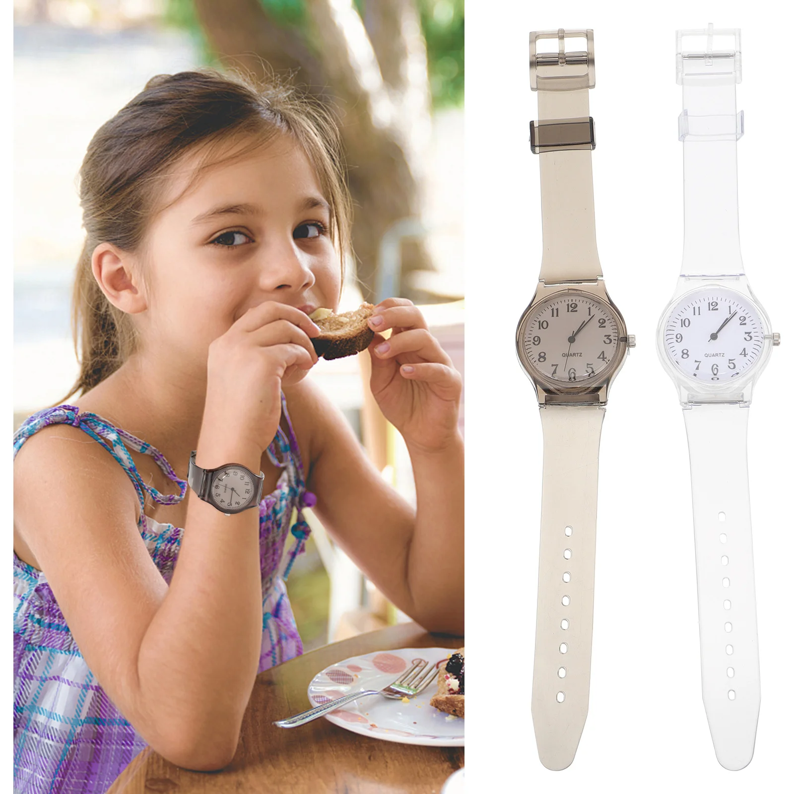 

2Pcs Plastic Kids Watches Fashion Waterproof Durable Wristwatch Children Students Gift Time Learning Kids Watches