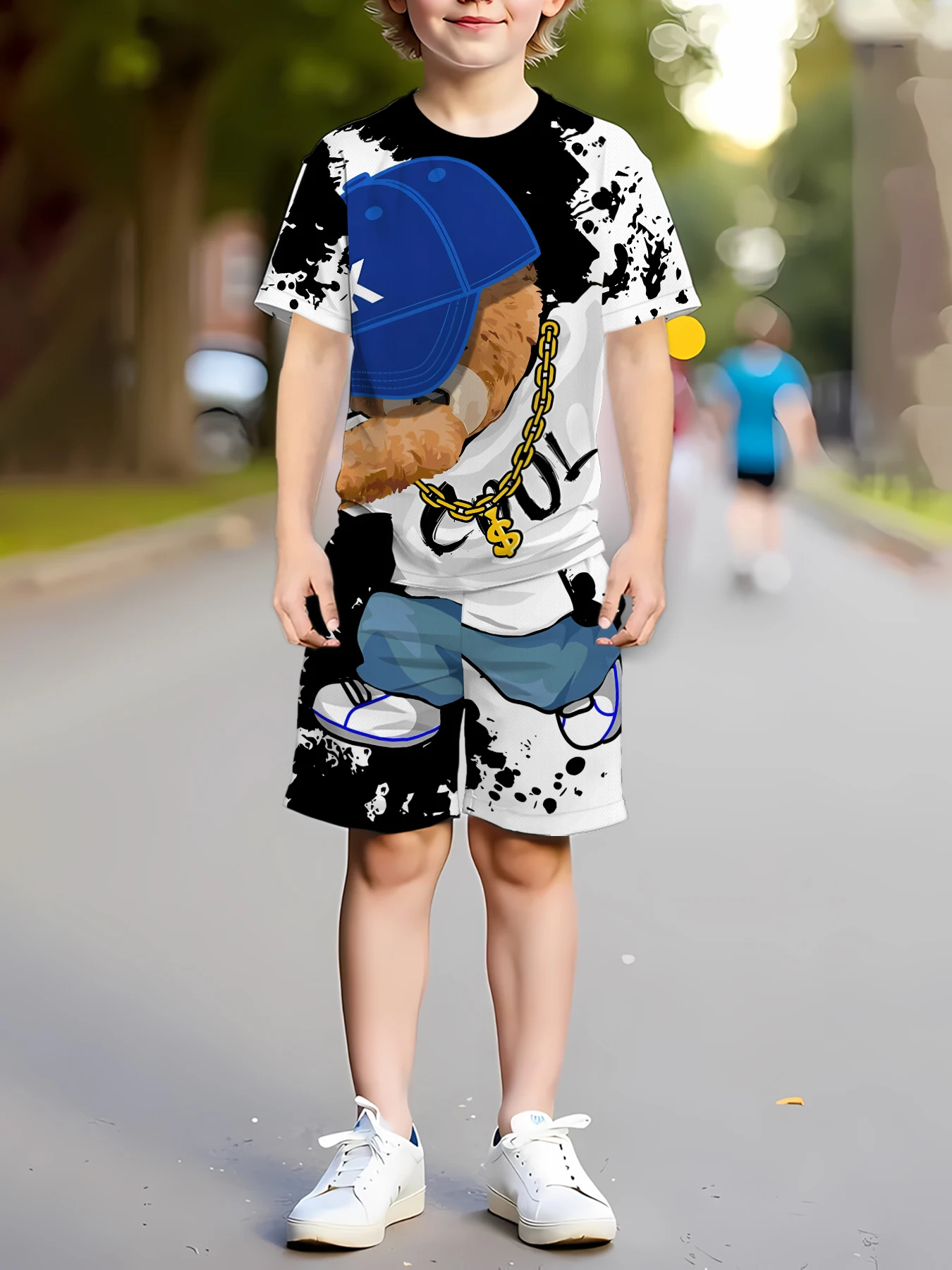 2025 Summer New Red and green patchwork No. 7 digital print Quick-drying sports football Soft and comfortable Children's set