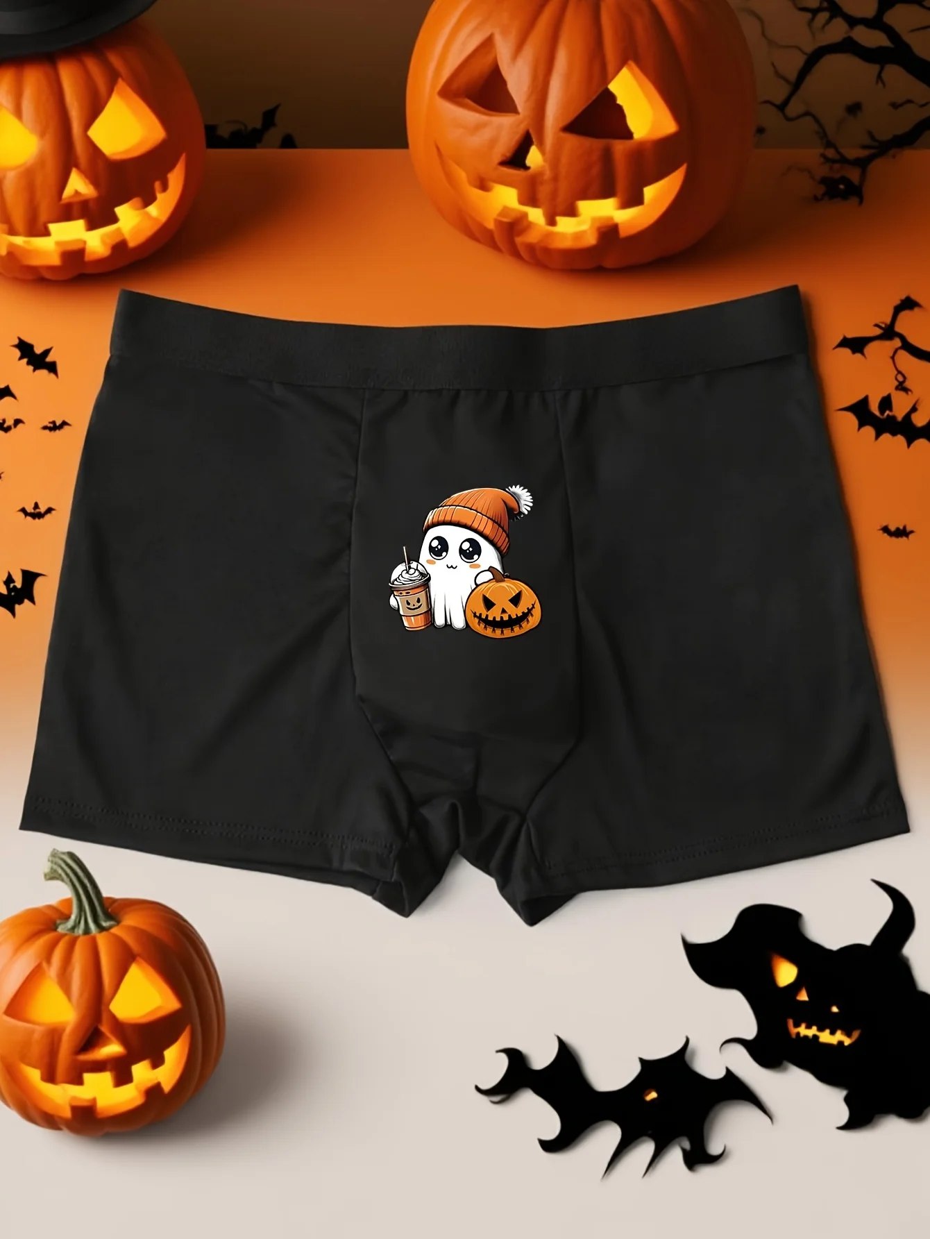 Men's Halloween Boxer Briefs Spooky Pumpkin & Party Underwear, Stretchy Comfort Fit, Lightweight Breathable for Halloween