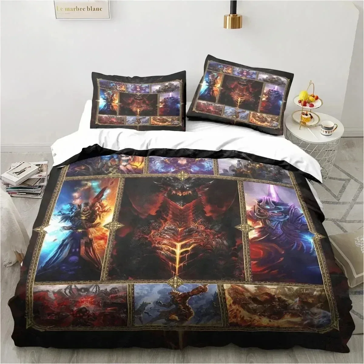 3d漫画ゲームw-world-w-warcraft布団カバーと枕カバー、クイーンサイズ寝具セット、寝室の装飾、男の子と女の子へのギフト