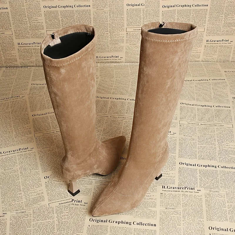 العلامة التجارية الجديدة المرأة عارضة بلون الجلد المدبوغ أحذية عالية، مصمم الخريف نمط عالية الجودة كعب مكتنز منتصف العجل الأحذية أحجام 35-42 #2