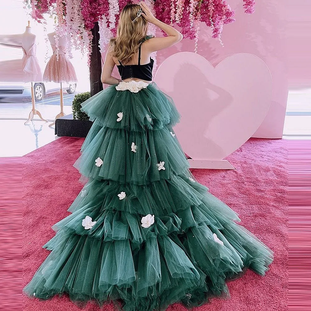 

Princess 3d Flowers Girls Birthday Dress High Waist Tiered Tulle Long Maxi Skirt For Women Bridal Skirt For Photoshoots