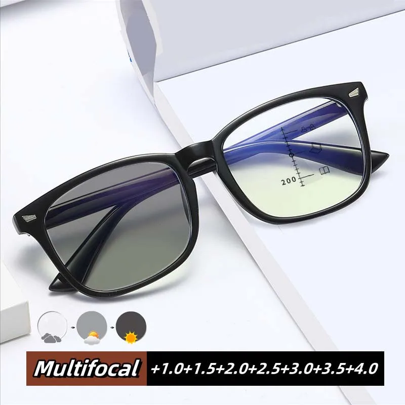 

Men Women Multifocal Photochromic Reading Glasses Outdoor Eye Protection Color Changing Sunglasses Luxury Far Sight Goggle