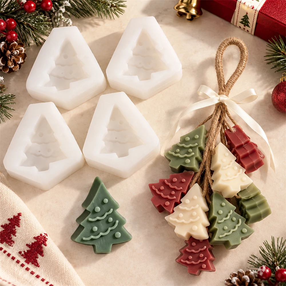 Soap Making Kit For Beginners - 4-teilige Weihnachtsbaum-Seifenform-Set, Mini-Weihnachtsbaum-Silikonform für die Seifenherstellung,