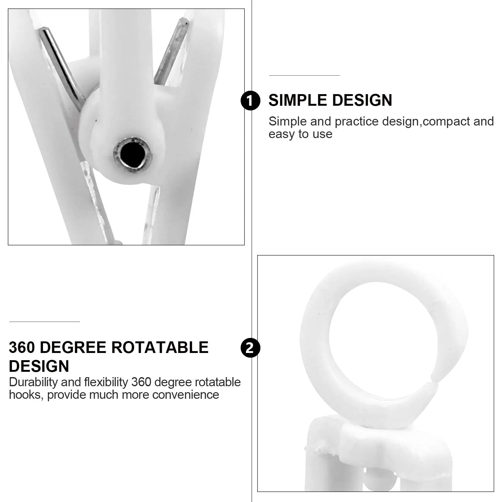 

50Pcs Rotatable Swim Cap Clips Plastic Hooks 360 Degree Swivel Curtain Clips Coat Hooks Laundry Clothes Pegs Multipurpose Use