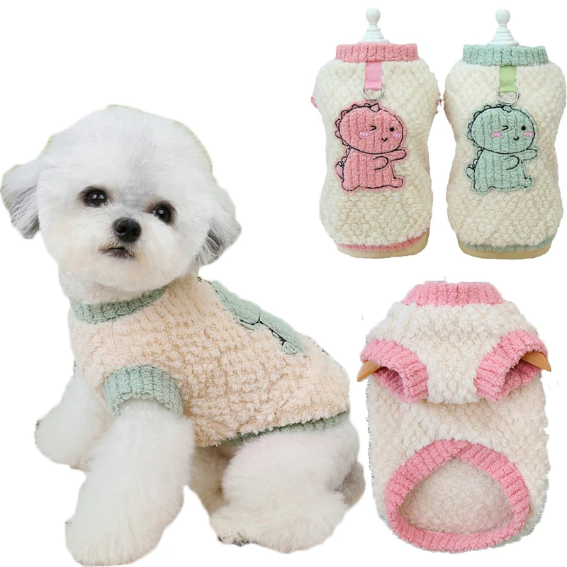 Cartoon Pet Dog Clothes Winter Pink Green Fleece Warm Dog Hoodies Coat Clothing Puppy Pullover Coat Jacket Little Dog Sweatshirt