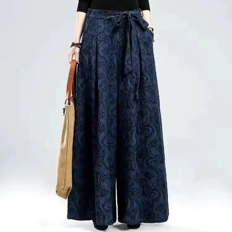 2023 new chinese retro style cotton linen wide leg pants for women loose linen high waist daily straight tube long pants g737