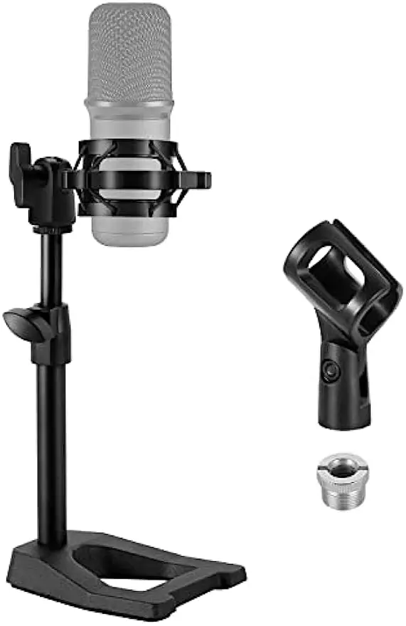 

Mic Stand Desk with Weighted Base, Adjustable Height Table Microphone Stand with Shock Mount & 3/8" to 5/8" Adapter and Mic Clip