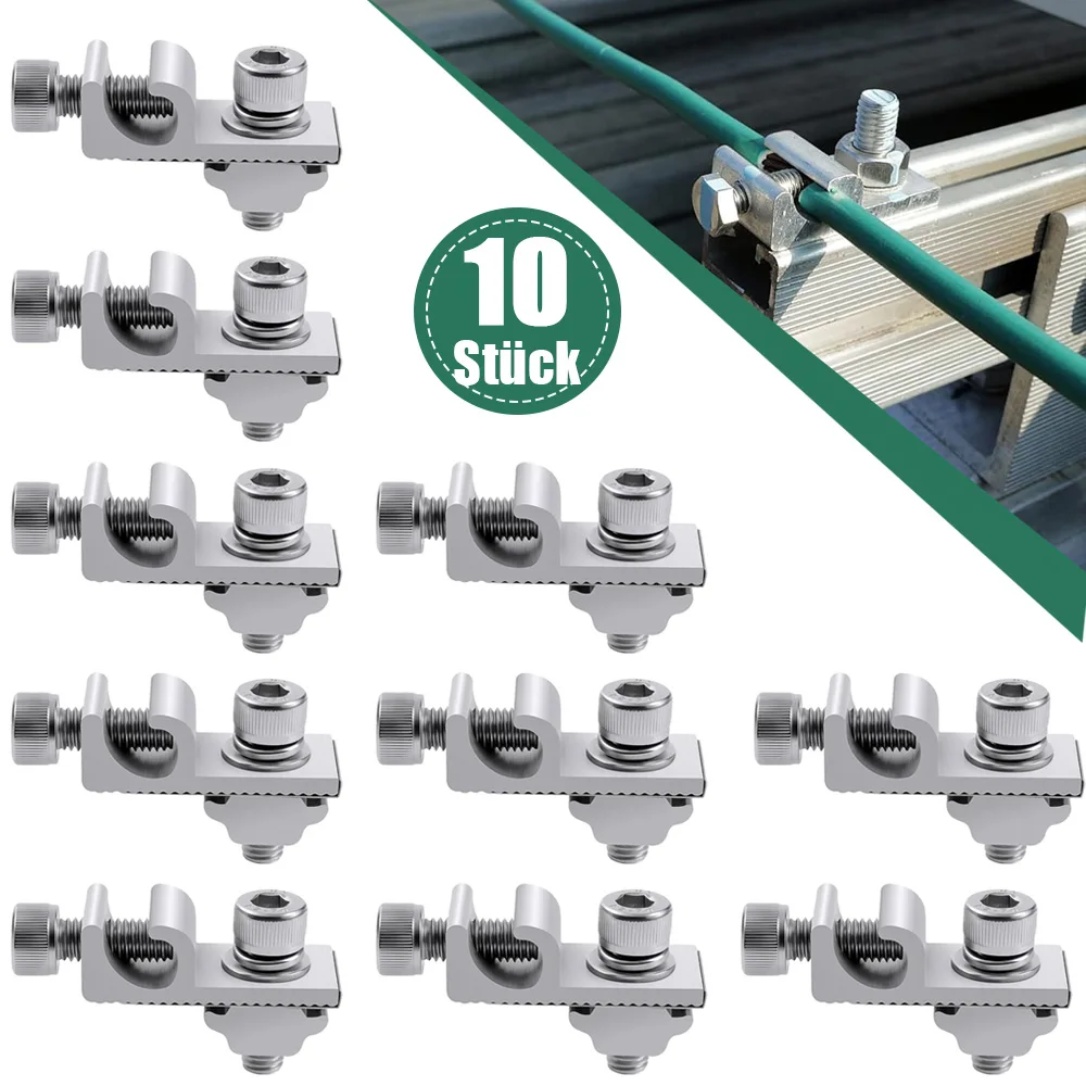 Lot de 10 pinces de mise à la terre solaires photovoltaïques, clips de connexion en aluminium résistant à la corrosion pour la protection contre la foudre, accessoires de quincaillerie professionnels pour l'installation de panneaux solaires sur support et la sécurité des circuits