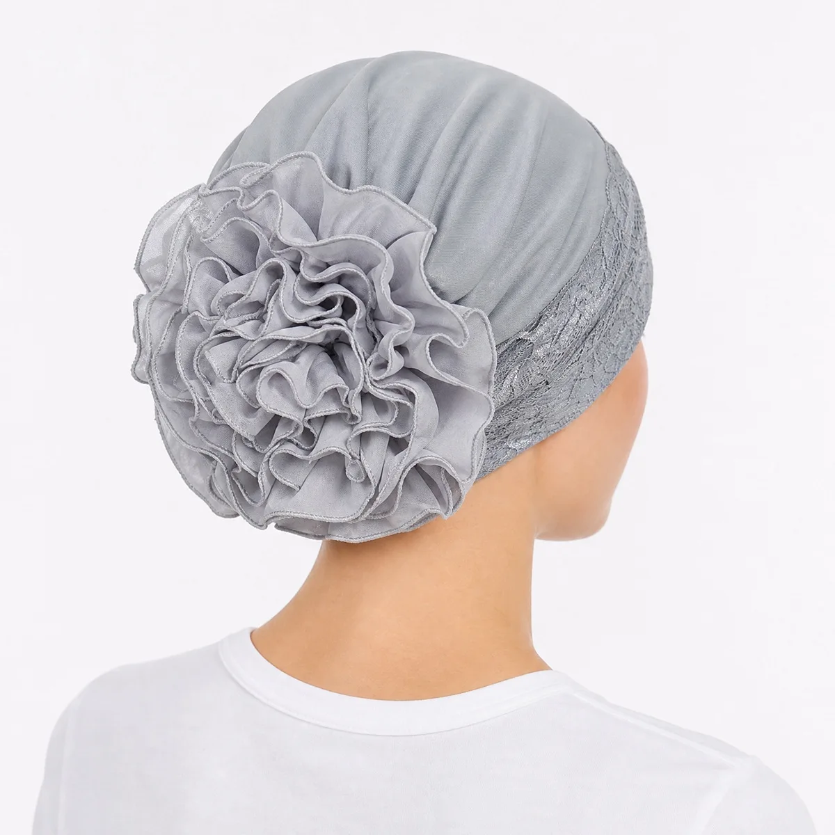 Muslimische Hijab-Innenmütze, Damen-Spitzen-Chemo-Kappe, Blumenmütze, Stretch-Unterhaube, Haarverlust-Kopftuch, Kopfwickel, Turbante Mujer – Detail 1