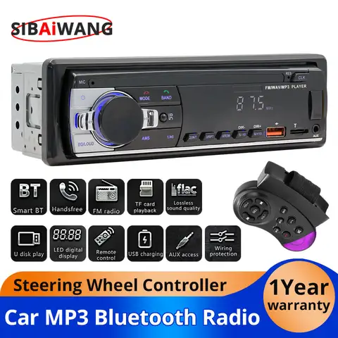 차량용 라디오 1Din 차량용 MP3 블루투스 플레이어 범용 디지털 스테레오 멀티미디어 FM 오디오 음악 USB AUX 입력 TF 카드 인 대시 키트