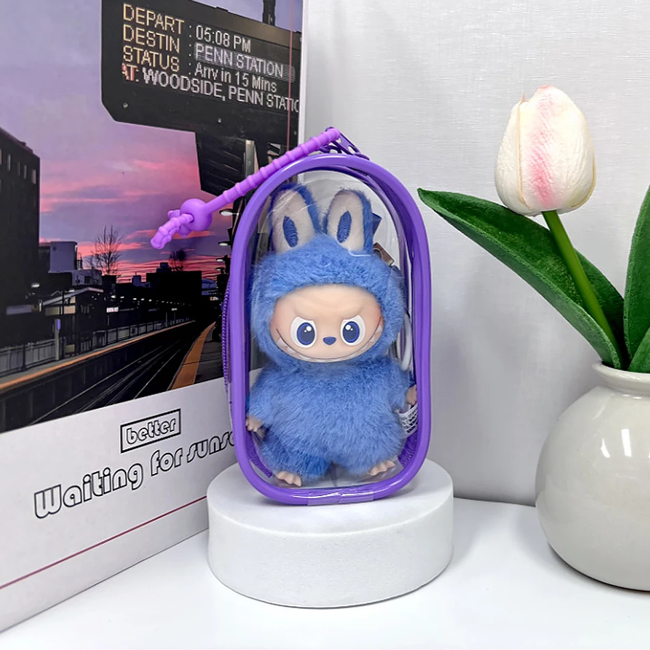 For Mini Labubu Pin For Love V4 Transparent Colorful Protector Case Doll Accessories Plush Doll Display Bag Outdoor Keychain Toy