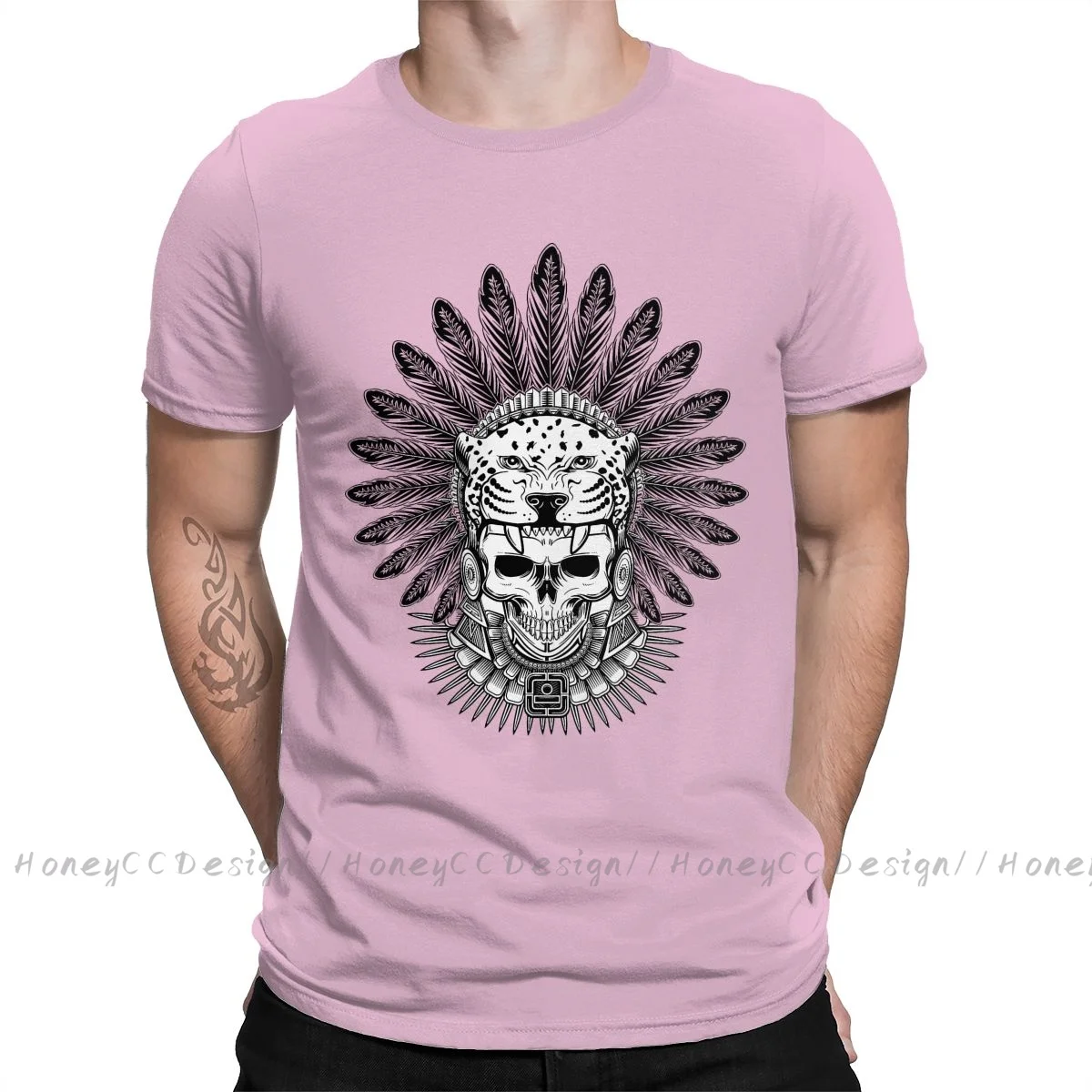 Men TShirt Aztec Jaguar Warrior Skull Unisex Clothes Shirt Design Mexico Skull Sugar O Neck Cotton T-Shirt Plus Size