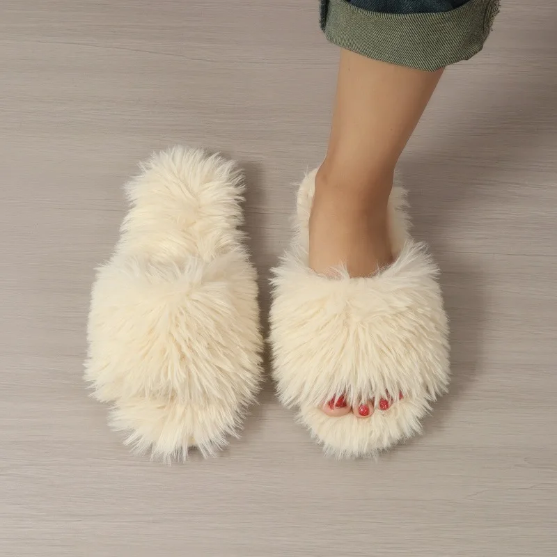 Cotton Slippers Winter Length Fluffy Slippers Woolen Slipper Women's Indoor Fluffy Slippers Woolen Slipper2024Spring and Autumn