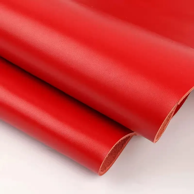 Planted Tanned Cowhide Fabric, Top Layer Genuine Leather, Stiff Tree Cream Leather, Handmade DIY Leather, Whole Piece Red Leathe