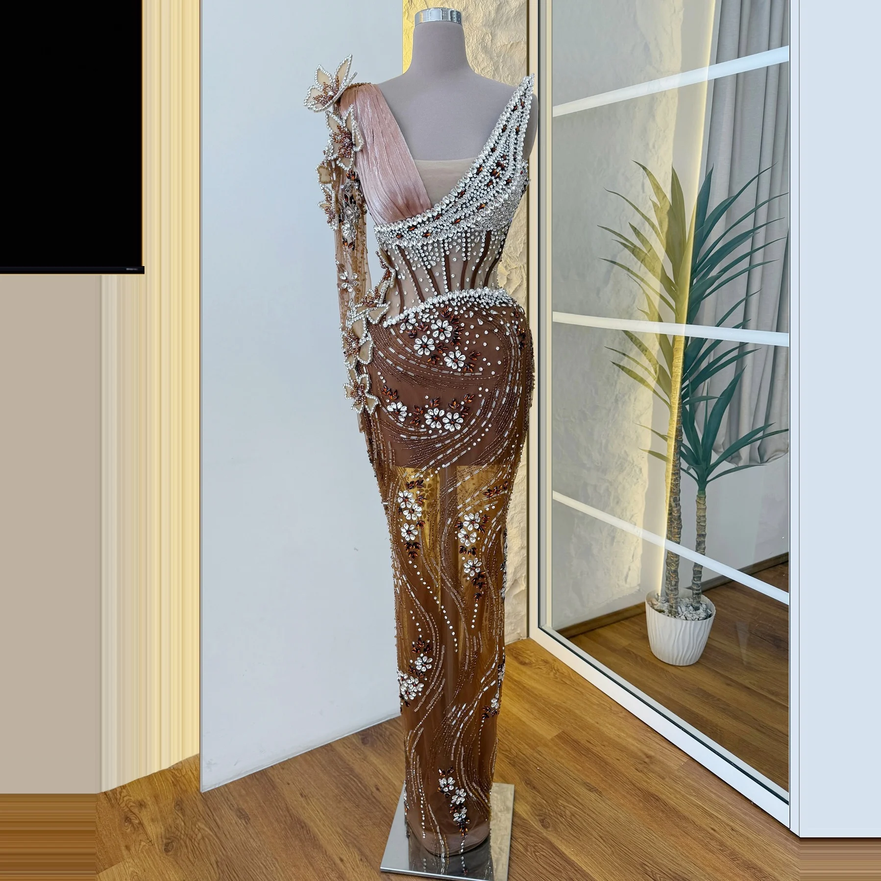 

Luxury Mermaid Dress Rhinestone Tulle Maxi Dress With Black Train Cocktail Dress Long Ball Gown Women'S Wedding Party Dress