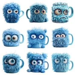 22cm Cute Cup Blue Plush Monster Patch For Children Clothing Heat Transfer For Clothes DTF Iron On Stickers Vinyl Washable Decal
