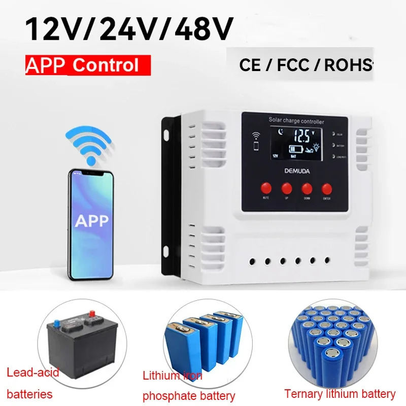 PMW Smart Solar Charge Controller with WiFi App Control for 12V/24V/48V 10A 20A 30A 40A 50A 60A Lithium and Lead-Acid Batteries