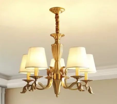 

American style all copper living room pendant light, modern, simple, light luxury bedroom, retro and nostalgic hanging lamp