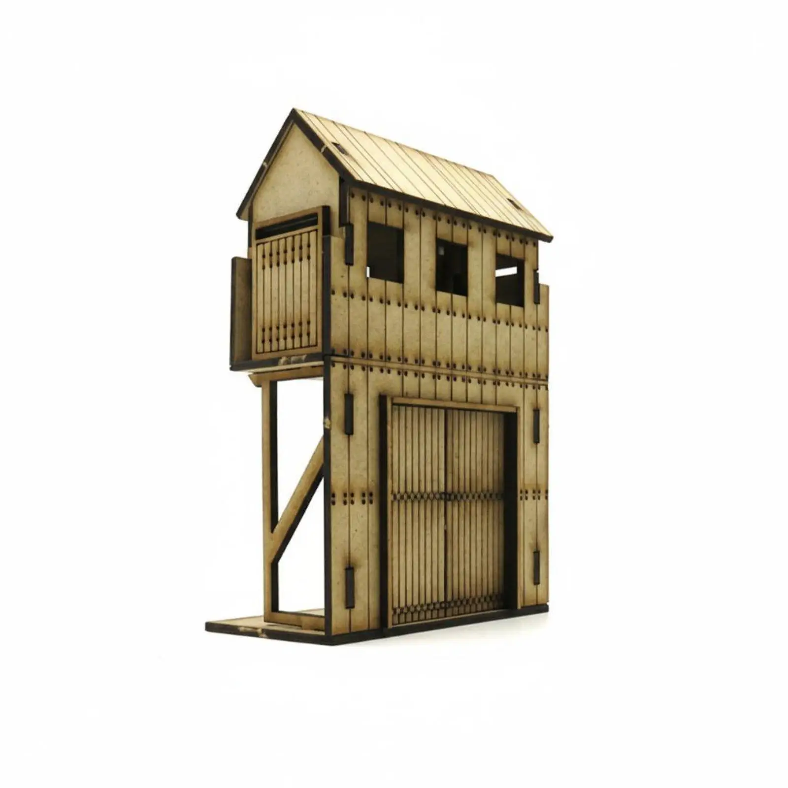 Wooden Fort Design Kit with Gate Tower and Stair Components for Tabletop Battle Scenes